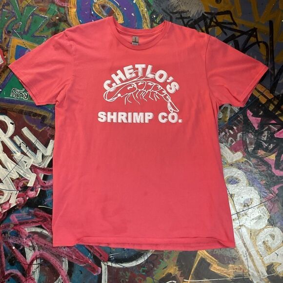 Chetlo’s Shrimp Co. Red Graphic Tee, Worn by Simon Rex in ‘Greedy People’ Movie - Picture 1 of 6